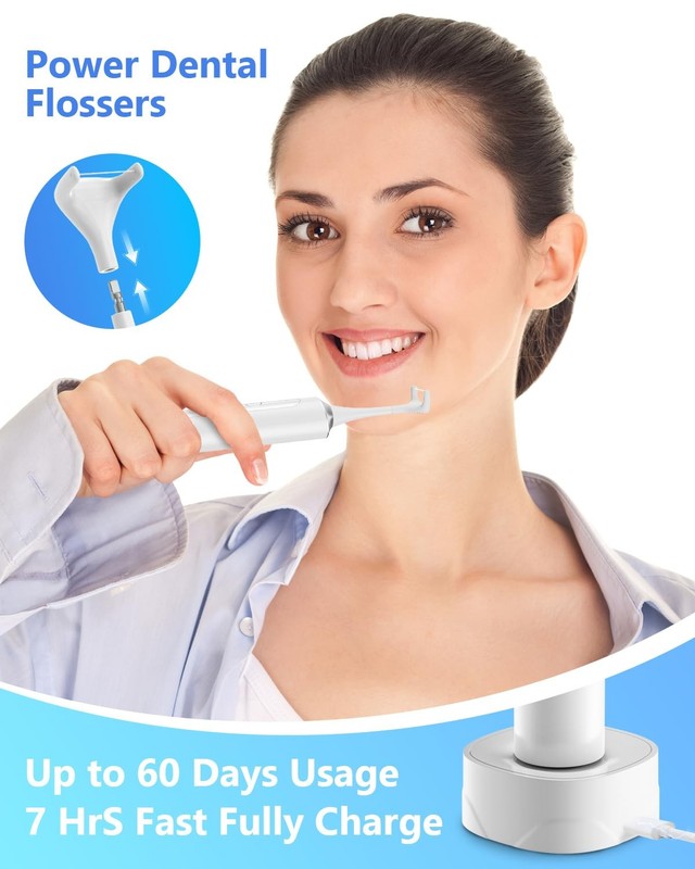 Rechargeable Electric Flosser – 4-Speed Dental with 60 Heads M, White gallery