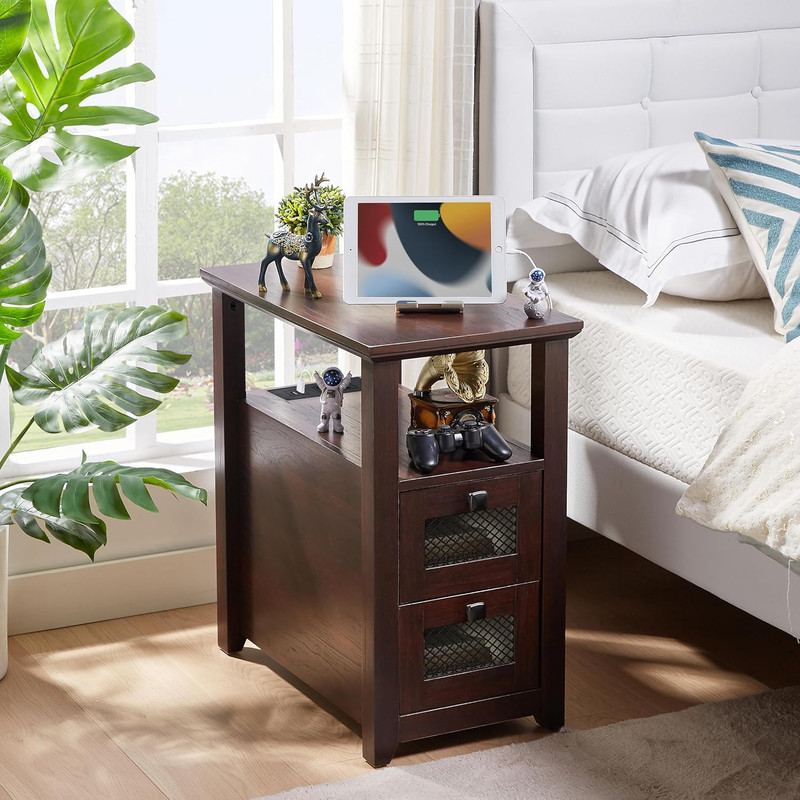 Farmhouse XXL End Table with Charging Station, Narrow Side Table with USB Ports gallery