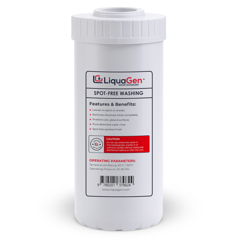 LiquaGen 4.5″x10″ Mixed Bed DI Resin Cartridge – Spot-Free Rinse, Non-Color