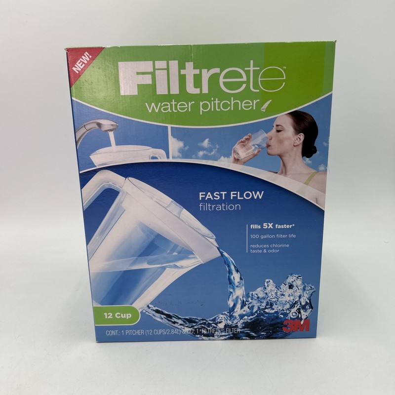 3M Filtrete 12 Cup Water Pitcher, Fast Flow, 100 Gallon Filter Life