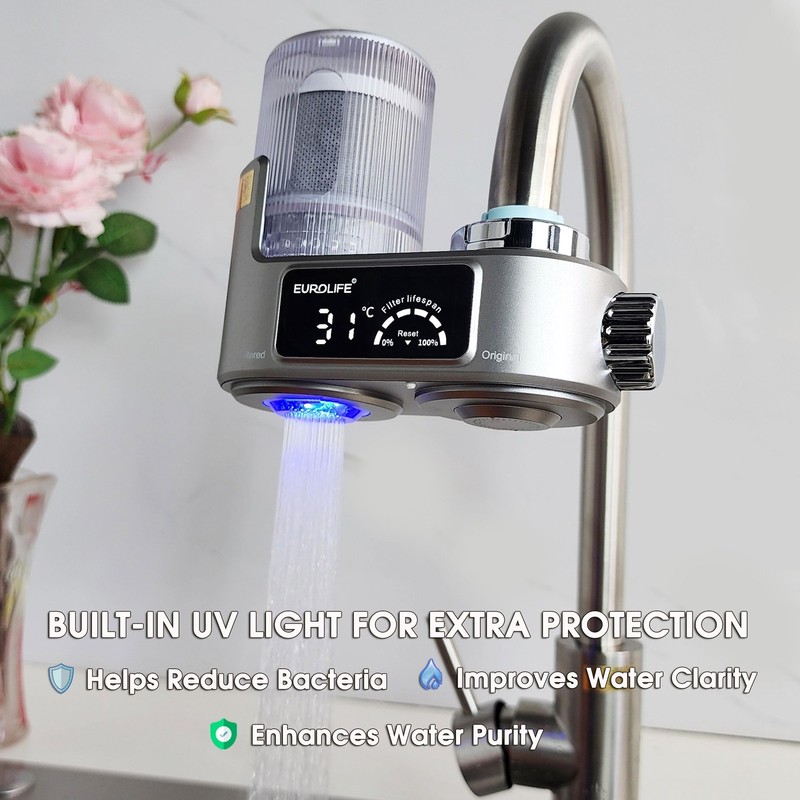 Faucet Mount Water Filter with UV Light & LED Indicator, 8-Stage Carbon Filtr... gallery