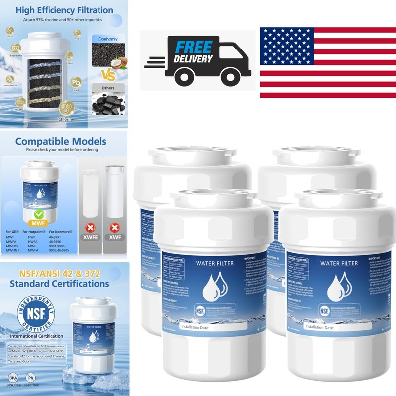 High Efficiency Water Filter 4 Pack Removes Lead Chlorine and Contaminants