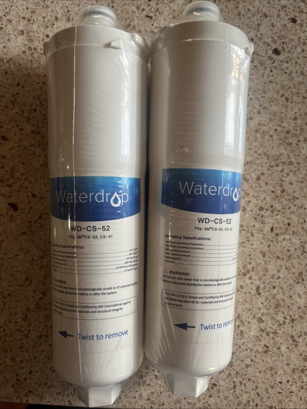 2 Brand New Sealed Waterdrop WD-CS-52 Refrigerator Water Filter