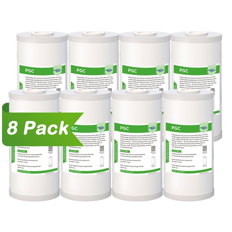 8 Pack 10″x4.5″ 5 Micron Sediment & GAC Granular Carbon Water Filter Cartridges