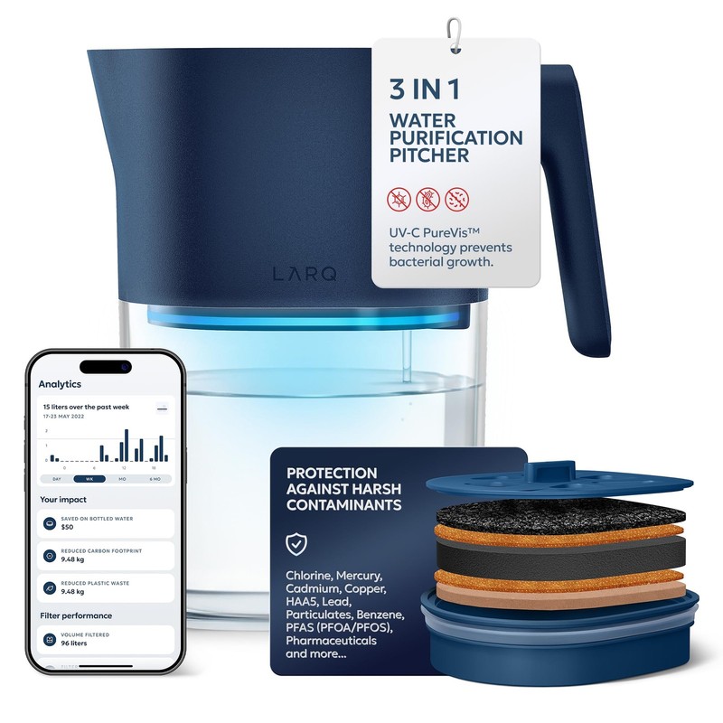 PureVis 3-in-1 Water Pitcher – Purifier, Filter & Tracking, 8-Cup Water Purif…