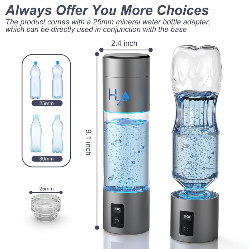 Portable Hydrogen Water Bottle 9.5oz - Food-Grade PC, Fast 6000ppb Generation, S gallery