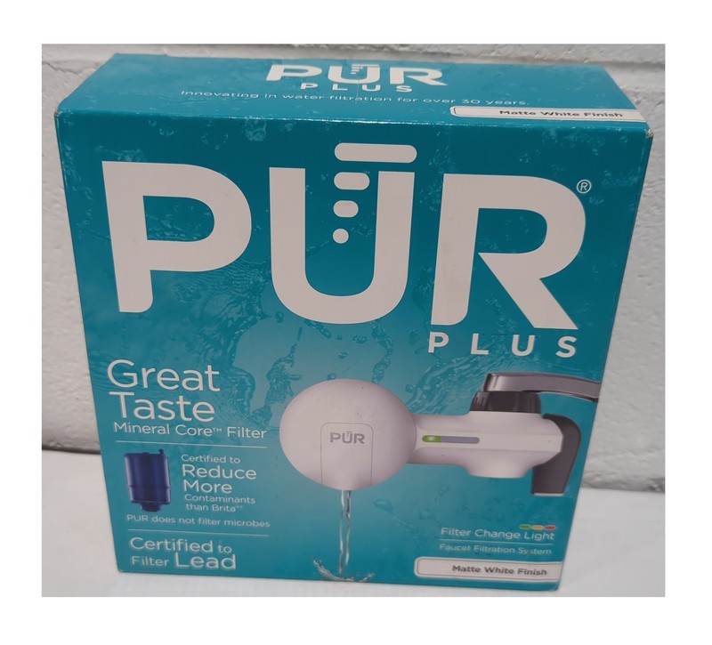PUR Plus Horizontal Faucet Mount Water Filtration System, Matte White PFM244W
