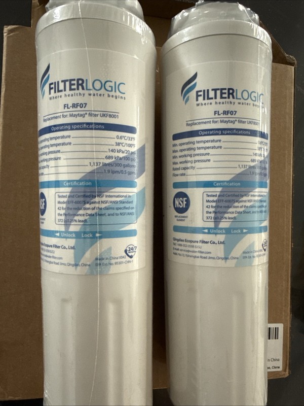 2 Pack FilterLogic FL-RF07-S UFK8001 Refrigerator Water Filter *NEW* Maytag