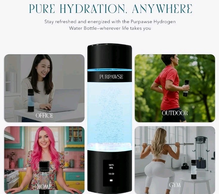 Portable Hydrogen Water Bottle Generator, 6000 PPB, Athletic Recovery, UV Clean gallery