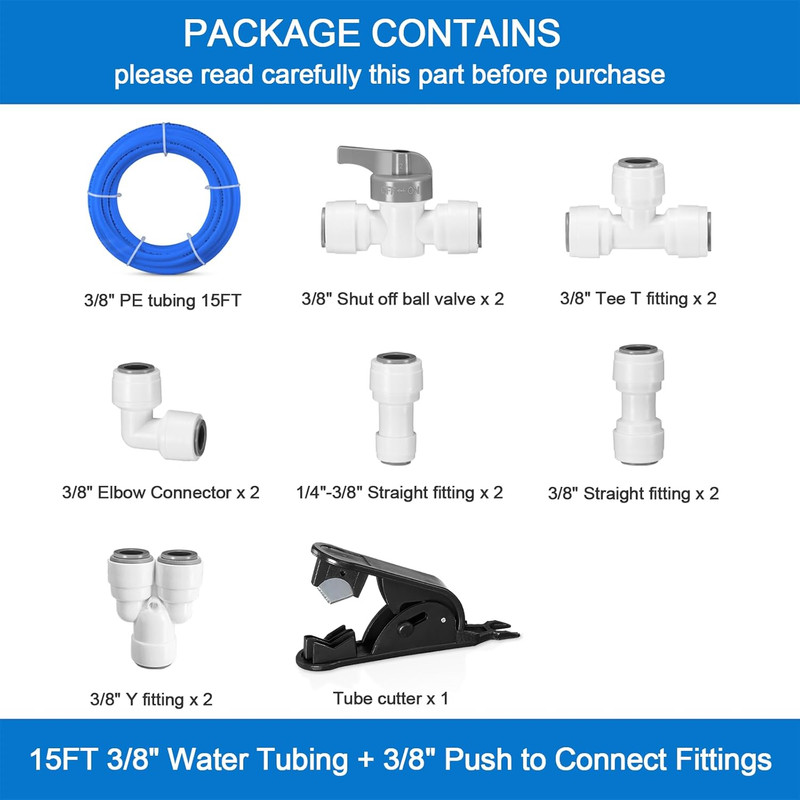 3/8" O.D.RO Water Tubing,15Ft Food Grade PE Water Line+12Pcs 3/8" Quick Connect gallery