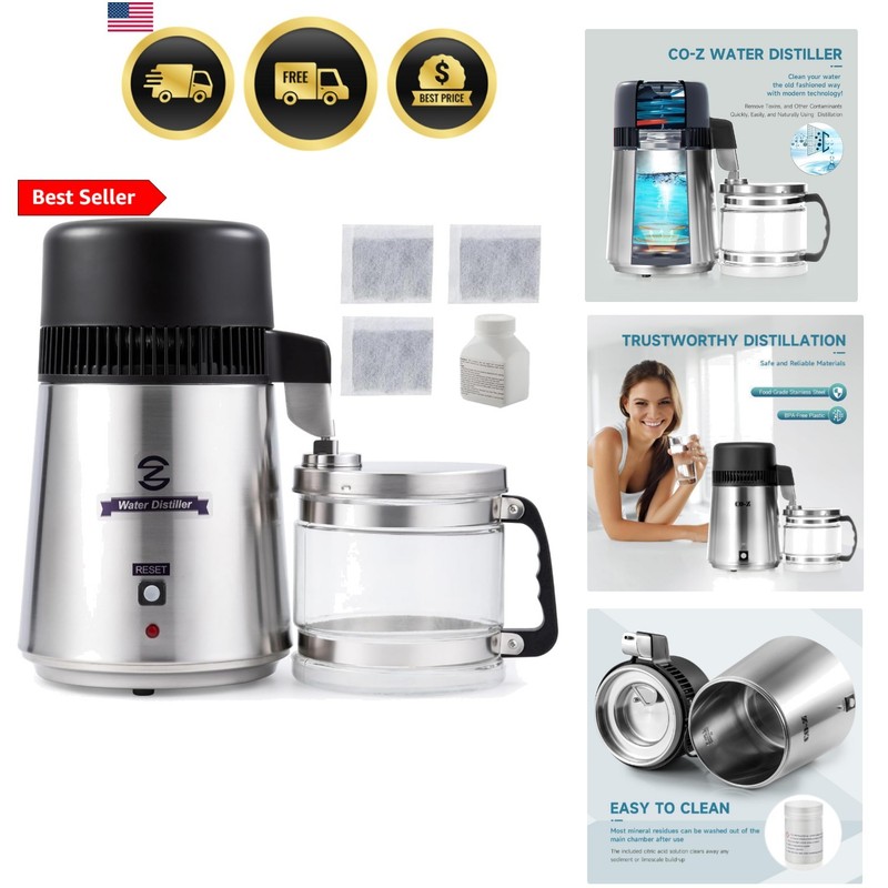 4L Brushed Stainless Steel Countertop Distiller Machine, Home Distilled Water…