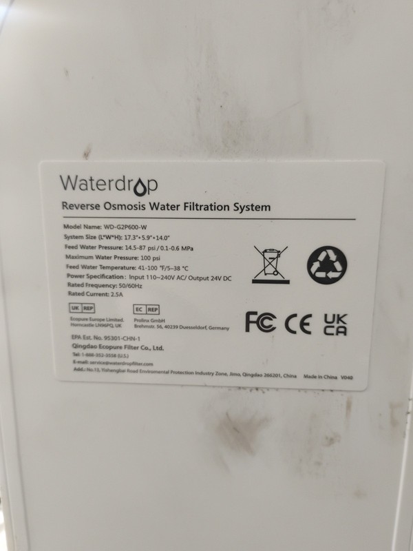 Water Drop Reverse Osmosis Water Filtration System #Wd-g2p600-W 17.3X5.9x14" gallery