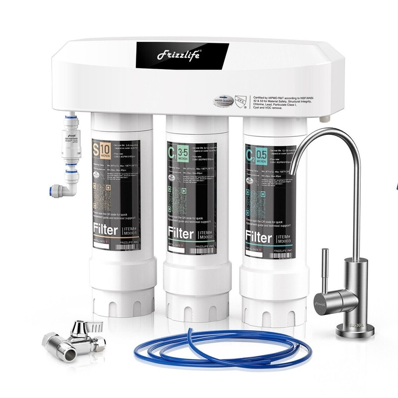 Frizzlife 3-Stage Under Sink Water Filter System With Dedicated Faucet SP99