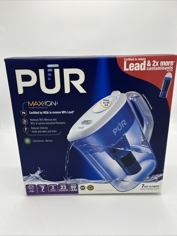 PUR Ultimate Filtration Water Filter Pitcher 7 Cup Max ION Clear Blue 1 Filter
