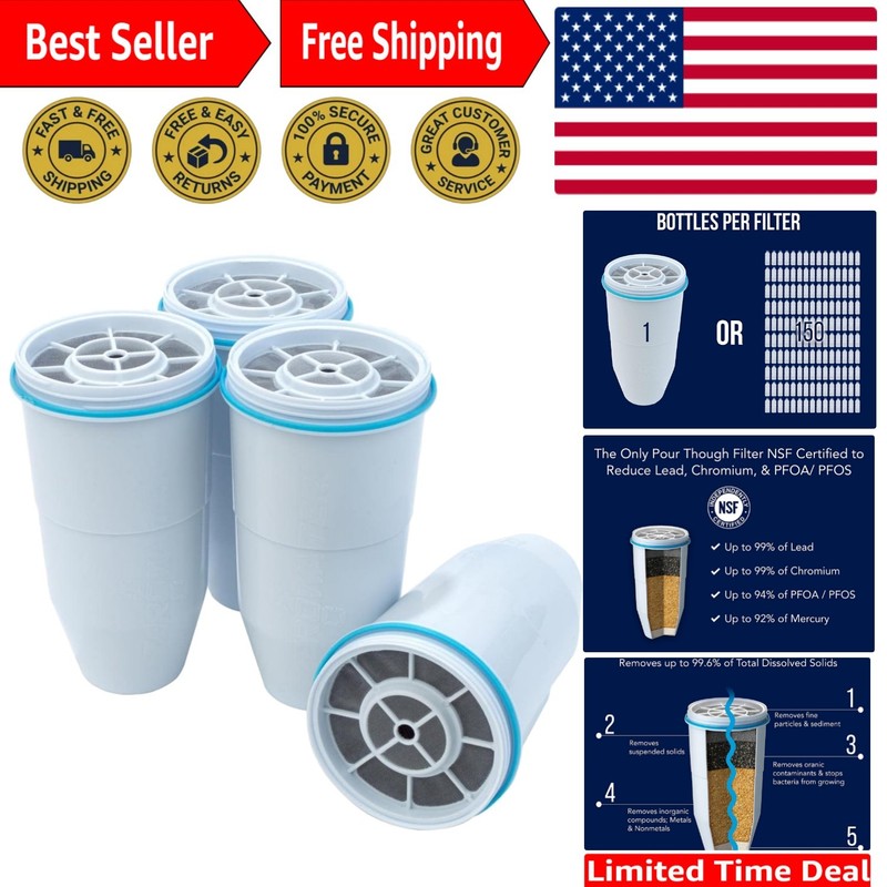 Pure Water Made Easy: Zerowater ZR-004 4-Pack Filters with Five-Stage Filtration