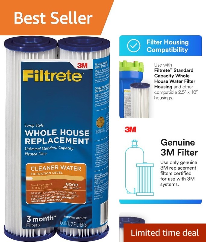 2 Pack Filtrete Pleated Water Filters 30 Microns for Whole House