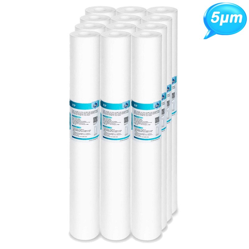 12 Pack 5 Micron 20″x2.5″ Melt-Blown Sediment Water Filter Cartridge for RO Unit
