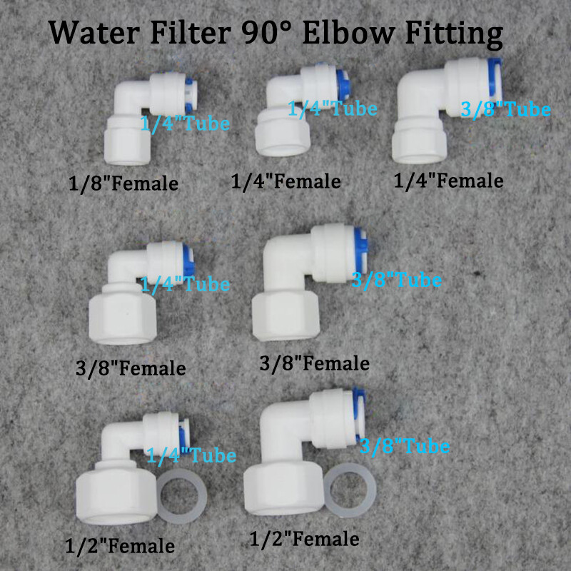 1/4″ 3/8″ Push Fit Tube Connector Female Thread 90° Elbow Fitting Water Filter