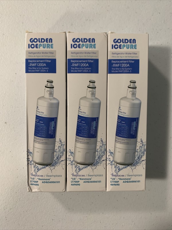 New Lot Of 3 Golden IcePure Refrigerator Water Filters Model RWF1200A