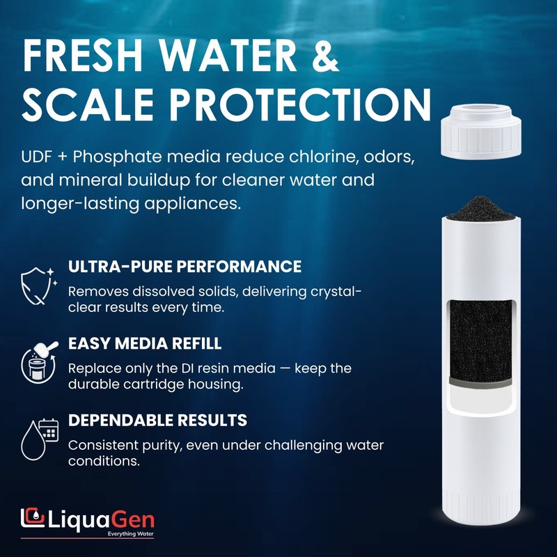 LiquaGen 2.5" x 10" GAC/UDF + Phosphate Crystals Cartridge – Scale Reduction gallery