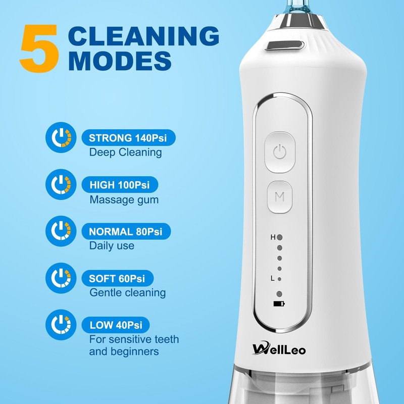 WellLeo Water Flosser for Teeth, 300ML Cordless Oral Irrigator White gallery