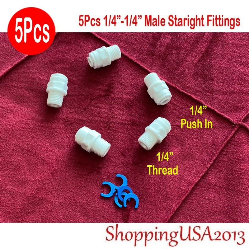 5 Pc 1/4"-1/4" Male Straight Fitting Connector Thread Push In RO Water Filter gallery