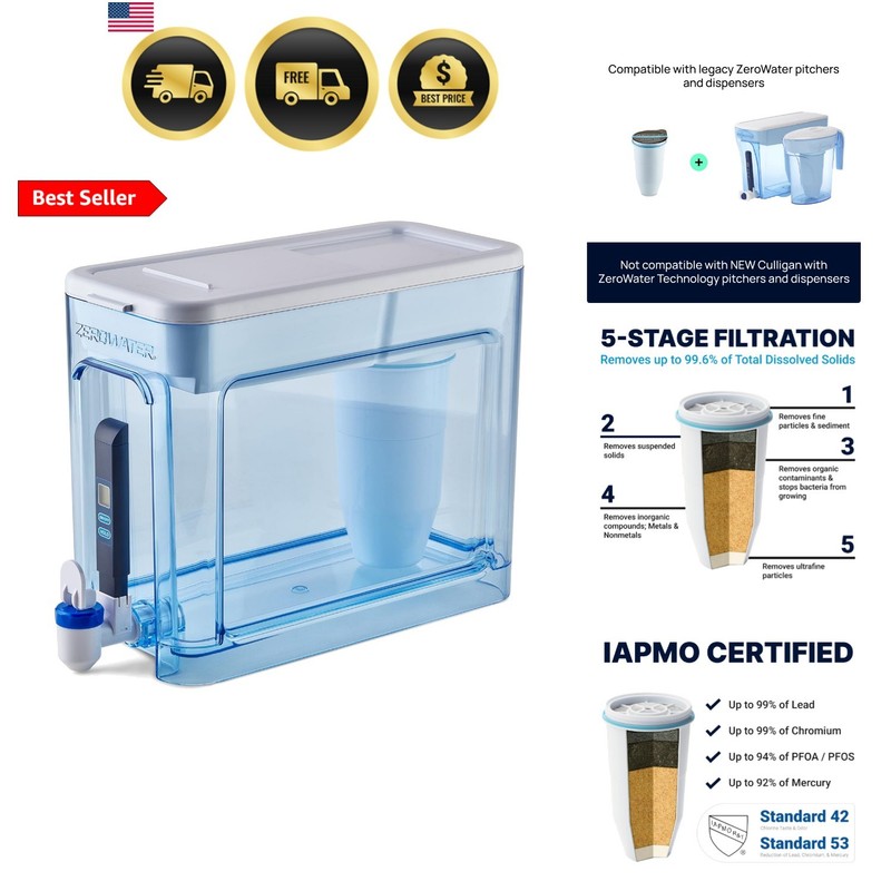 32-Cup 5-Stage Water Filter Dispenser with Instant Read Out – 0 TDS for Impro…