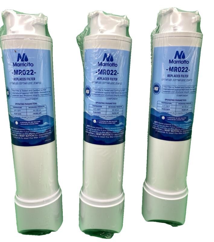 3x Marriotto MR022 Replacement Water Filter, Replaces EPTWFU01, EPTWFU01C, EWF02