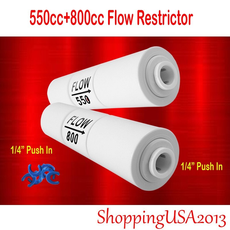 2Pcs 550+800CC 1/4-1/4 Quick Connect Push In Flow Restrictor Water Filter System