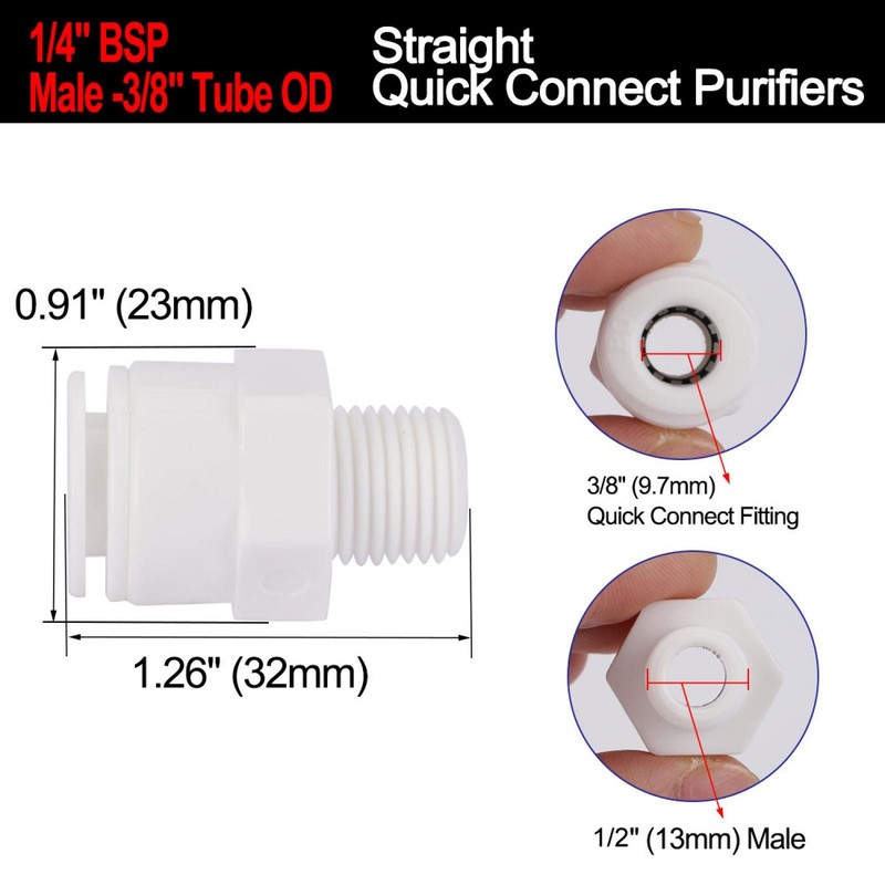 5pcs 1/2 Inch BSP Male to 3/8 Inch OD Straight Quick Connect Water Tube Fitting