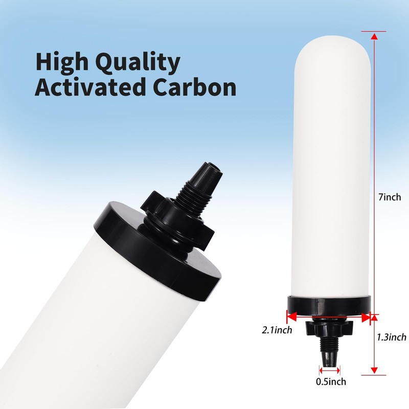 2 Pack 7in Ceramic Water Filter Candle Activated Carbon Gravity Filter System gallery