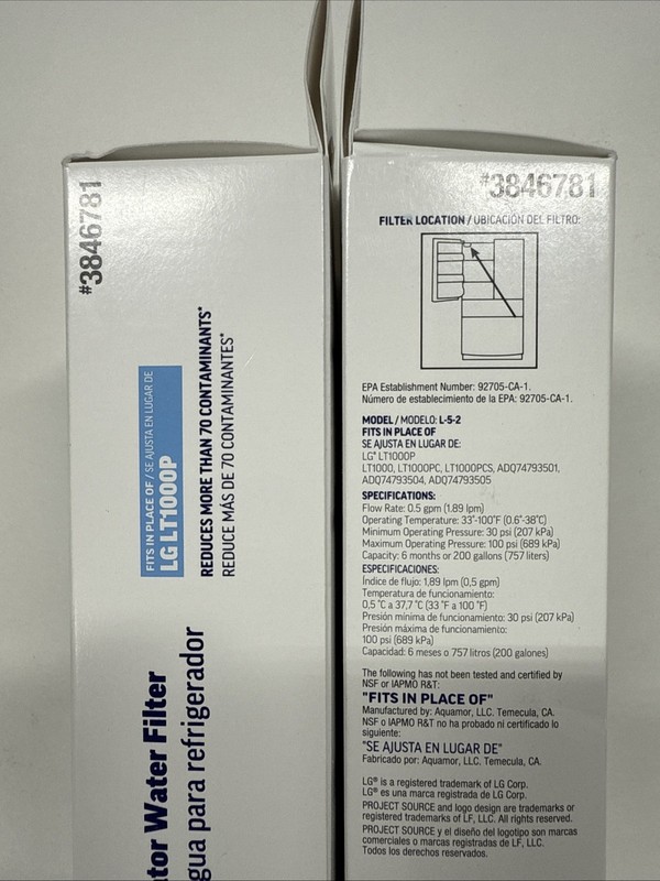 4 PACK Project Source 3846781 L-5-2 Refrigerator Water Filter fits LG LT1000P gallery