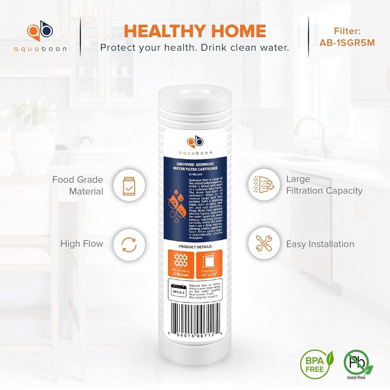 Aquaboon 5 Micron 10x2.5 Grooved Sediment Whole House Water Filter Replacement gallery