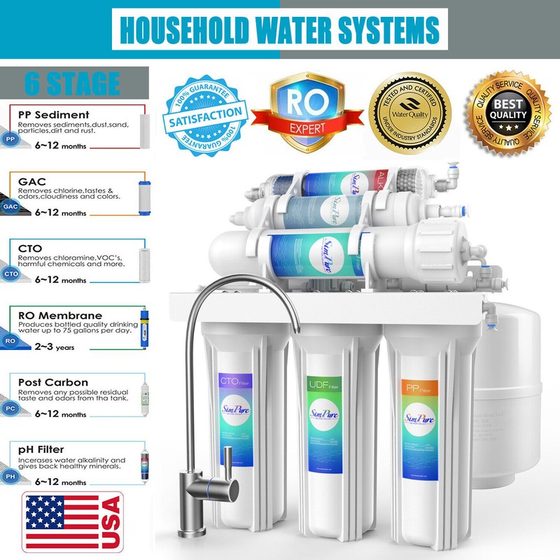 Simpure 6 Stage Reverse Osmosis Water Filter System with Alkaline Filter 75 GPD