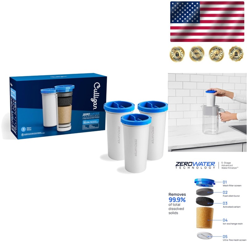 3-Pack ZeroWater Filters – IAPMO Certified 5-Stage Filtration for Superior Taste