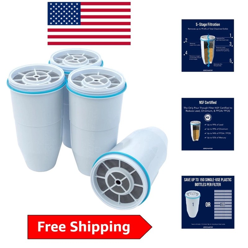 Efficient 4-Count Replacement Filter Cartridges Compatible with All Pitchers