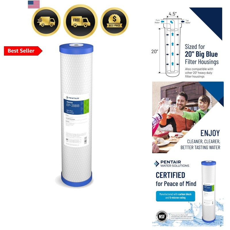 Pentair EP-20BB Big Blue Carbon Water Filter, 20-Inch, Whole House Carbon Blo…
