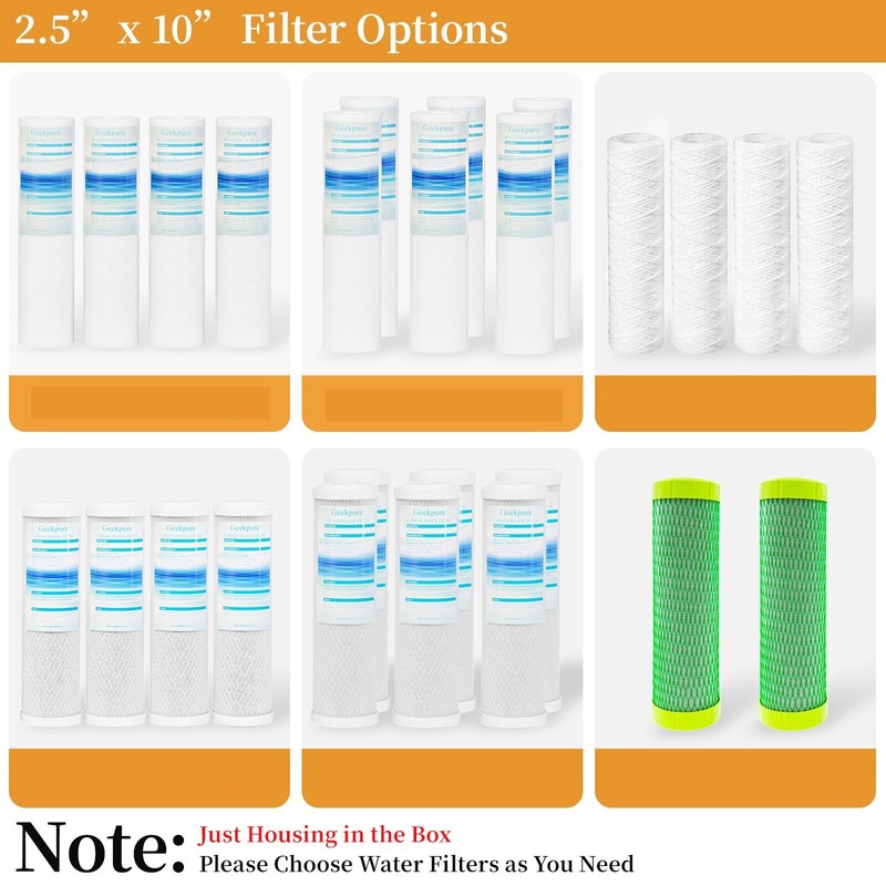 Geekpure 10-Inch Whole House Clear Filter Housing - 3/4"NPT Brass Port-2.5"x 10" gallery