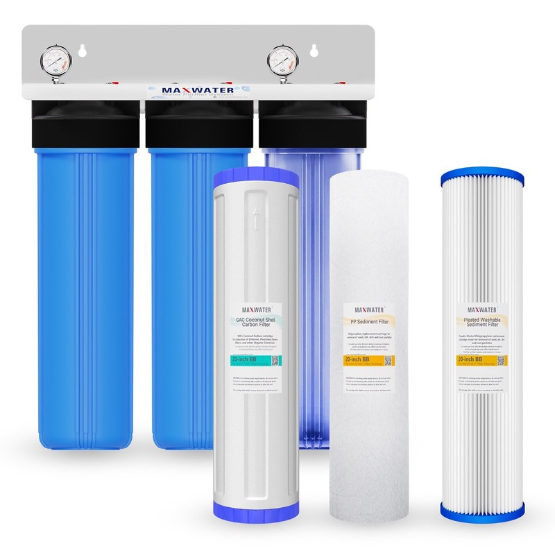 Max Water 3 Stage 20″x4.5″ Big Blue 1″ Whole House Water Filter/2 Pressure Gauge