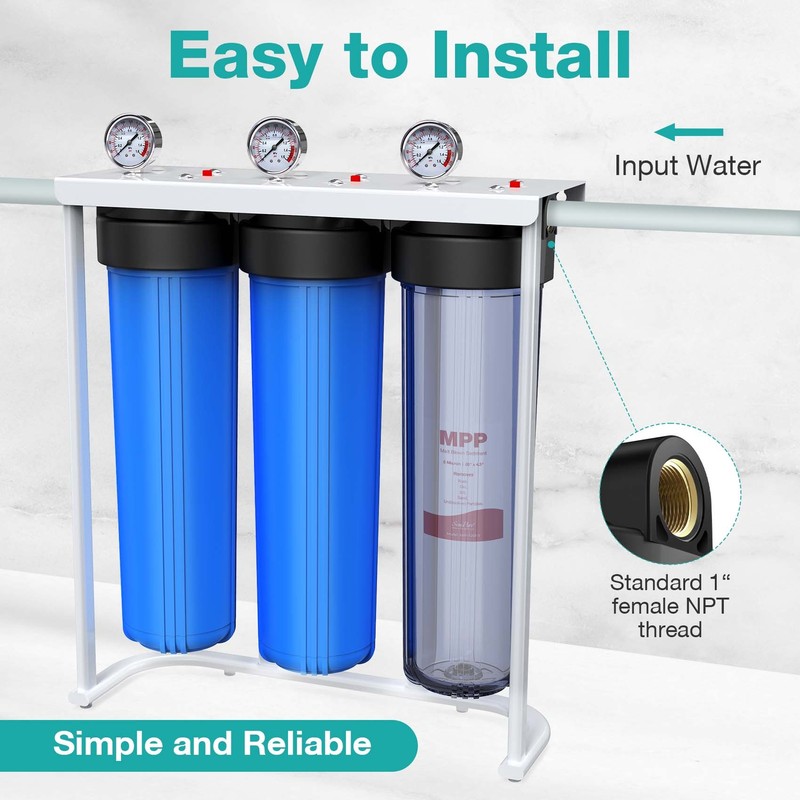 3-Stage 20"x4.5" Whole House Water Filtration System+Big Housings&Pressure Gauge gallery