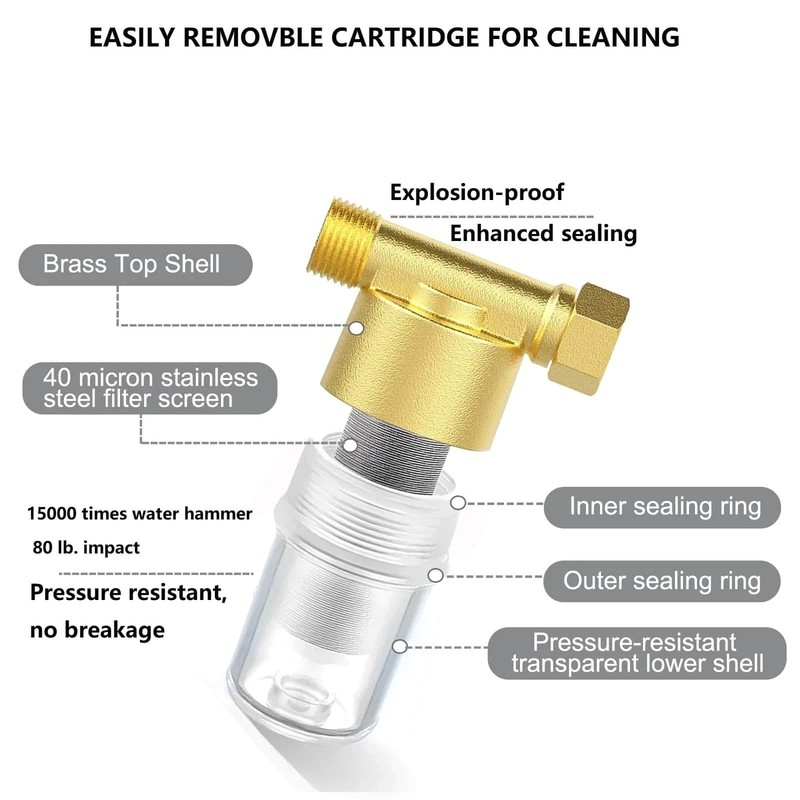 Brass Sediment Filter for Water Heater 40 Micron Reusable 1/2 3/4 Inch Strainer gallery