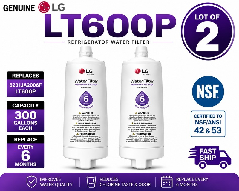 LG LT600P 5231JA2006F Refrigerator Water Filter Set of 2 NSF Genuine Replacement
