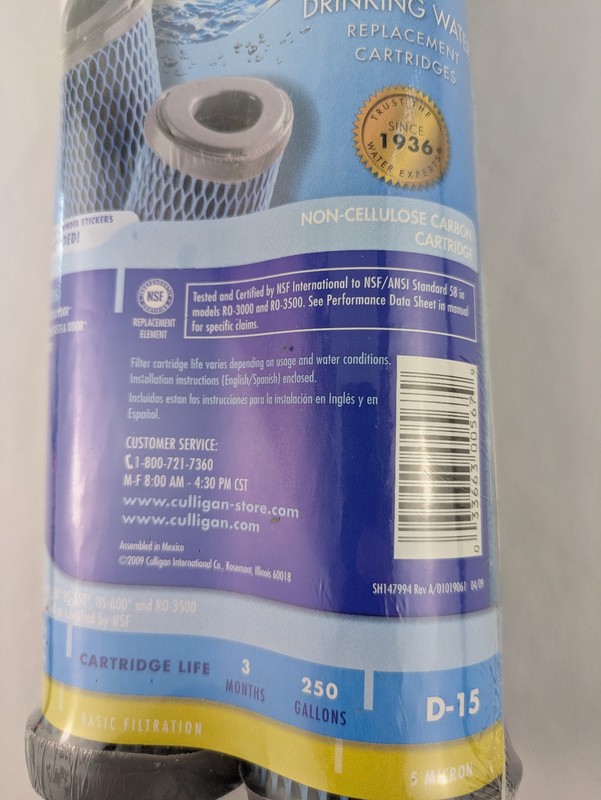 Culligan Drinking Water Replacement Cartridge 2pk D-15 Level 1 Basic Filtration gallery
