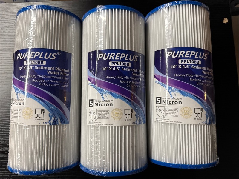 3 Pureplus PPL10BB Whole House Pleated Sediment Water Filter 5 Micron 10″ x 4.5″