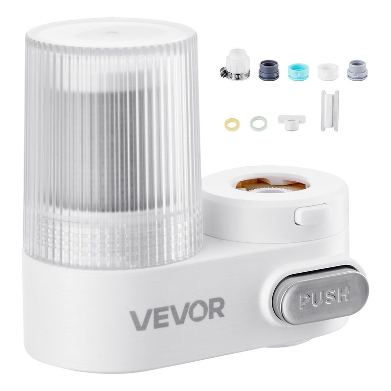 Vertical Water Filter Faucet Mount for Sink Purifier 2 Mode Carbon Fiber White gallery