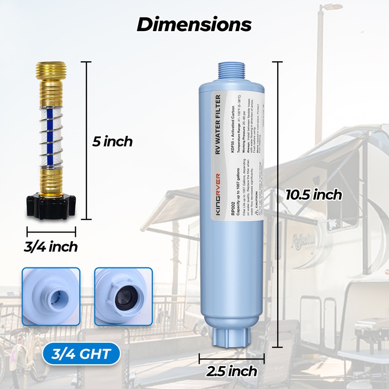RV Inline Water Filter w/Hose Protector For RV Camper Garden Reduce Chlorine gallery