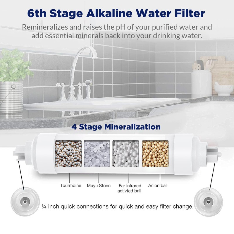 6-Stage 100 GPD RO Alkaline Mineral Drinking Reverse Osmosis System Water Filter gallery