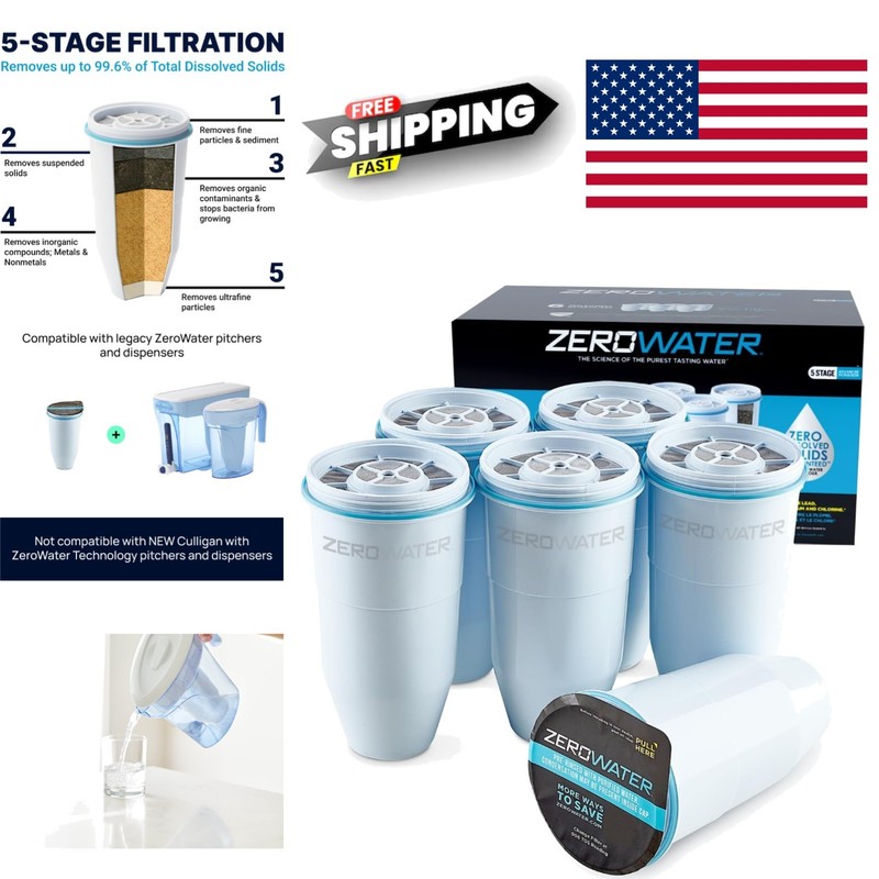 BPA Free 5 Stage Water Filter Replacement 6 Pack Reduces Total Dissolved Solids