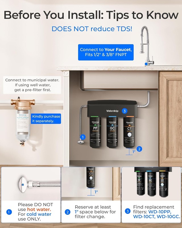 Waterdrop TSA 8 Layer Under Sink Water Filter System, Reduces PFAS, PFOA/PFOS gallery