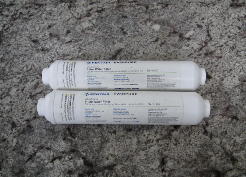 2 x New Pentair Everpure IN-10 CC 10″ Inline Calcite / Carbon Water Filter Lot